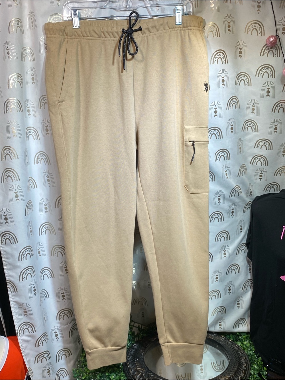 U.S. Polo Assn. Kids Beige Cargo Sweatpants with Drawstring
